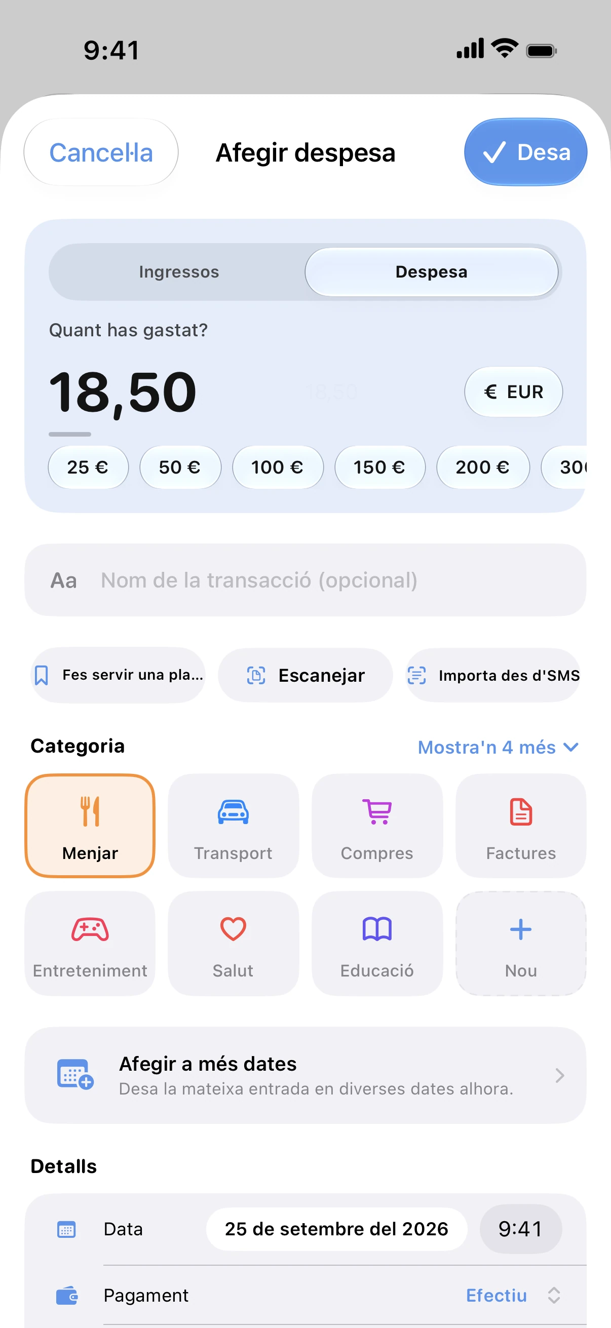 Spendry: Afegir despesa