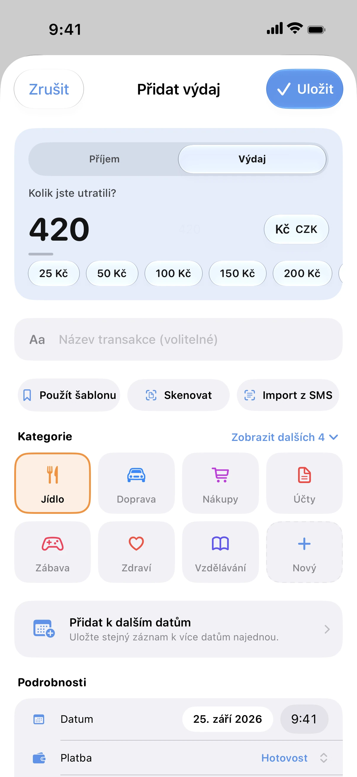 Spendry: Přidat výdaj