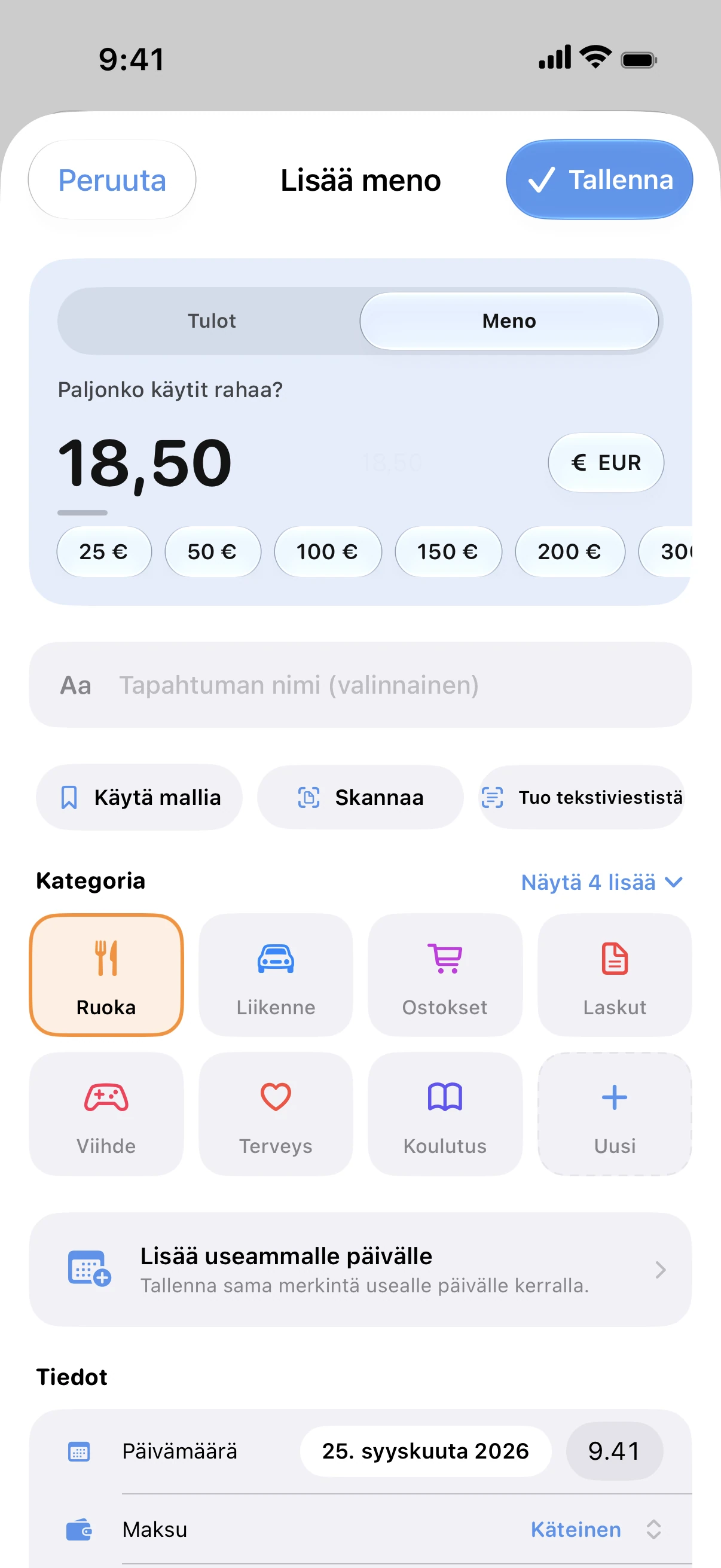 Spendry: Lisää meno