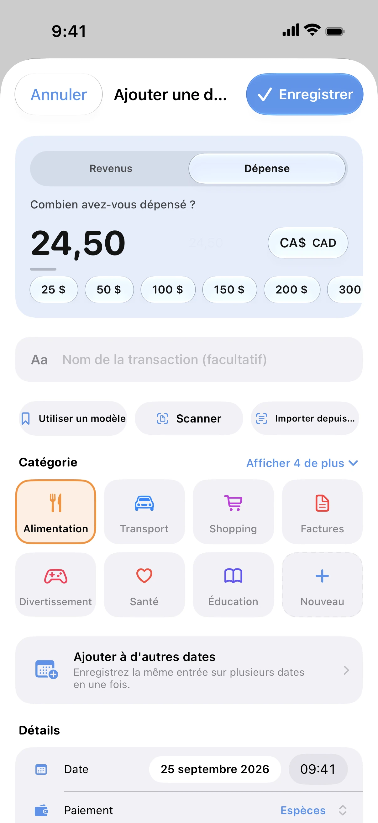 Spendry: Ajouter une dépense