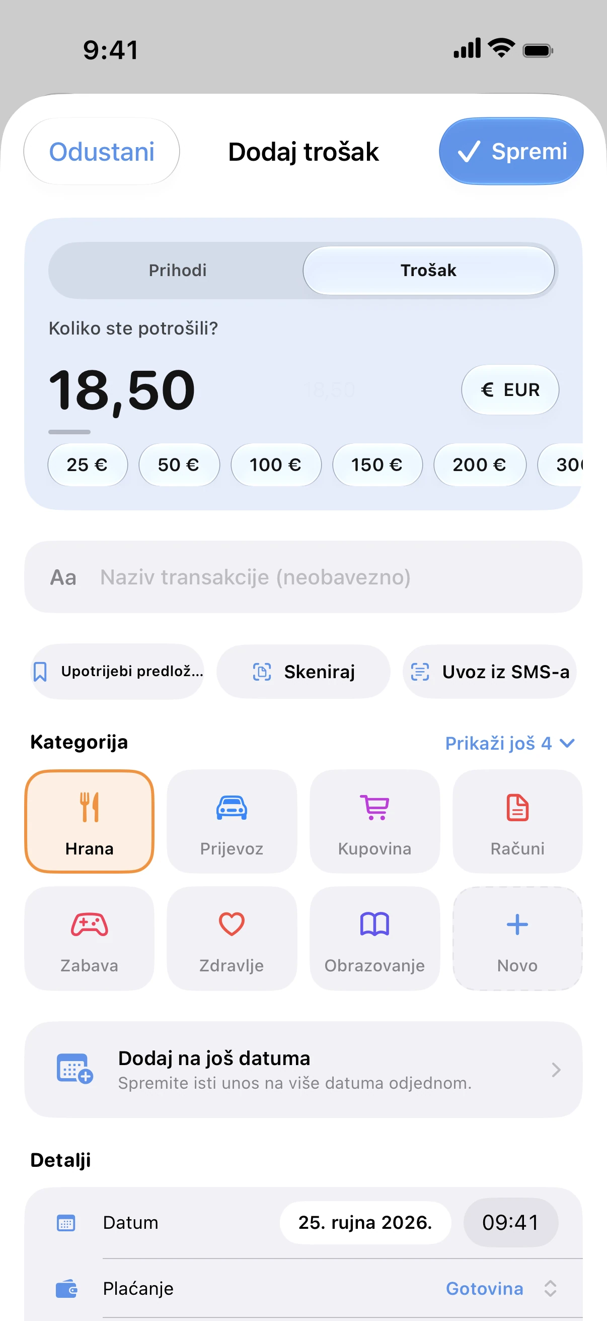 Spendry: Dodaj trošak