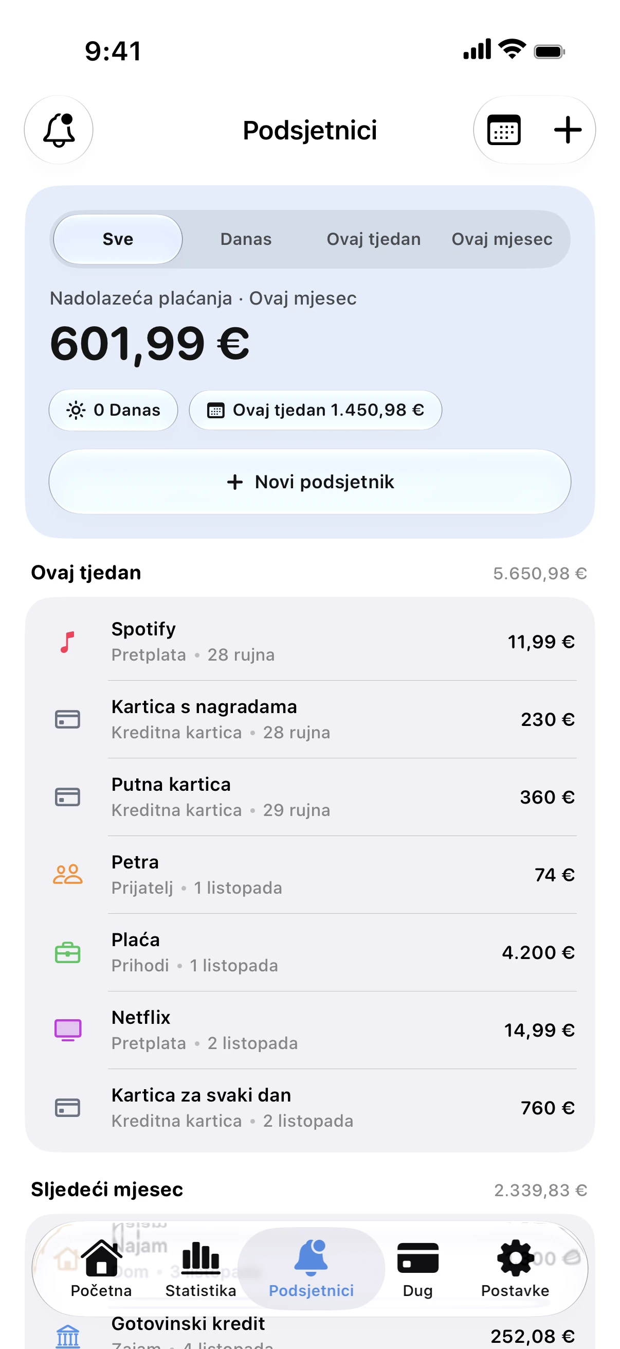 Spendry: Podsjetnici
