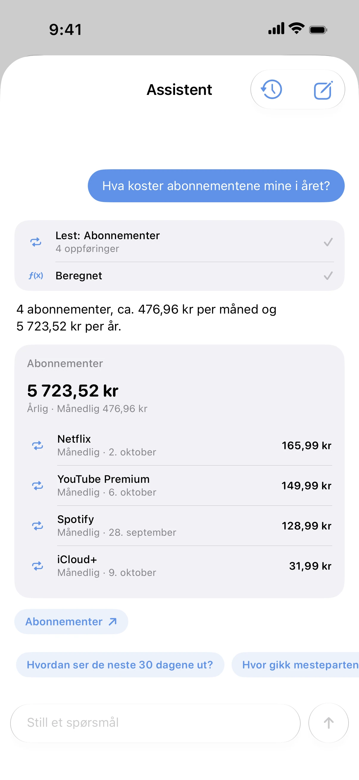 Spendry: Assistent