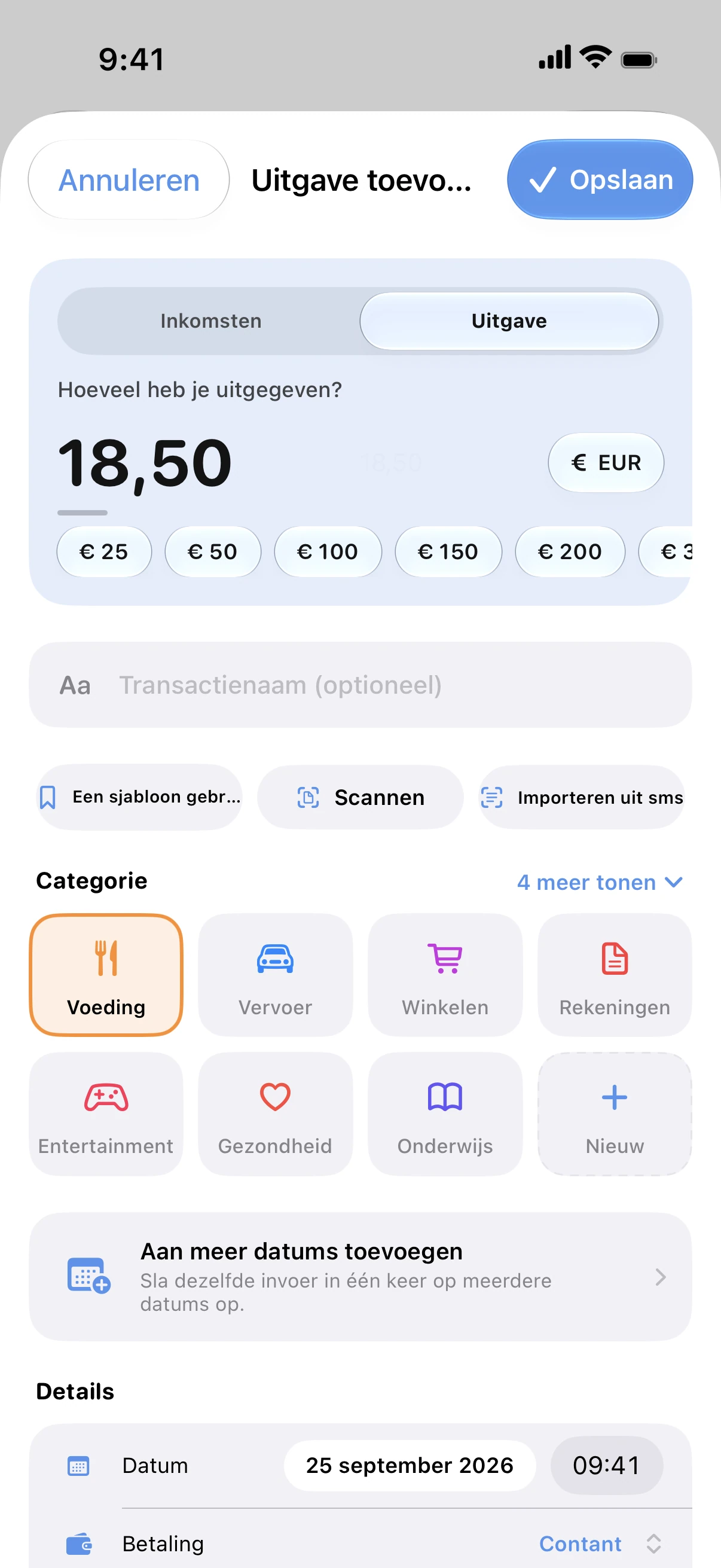 Spendry: Uitgave toevoegen