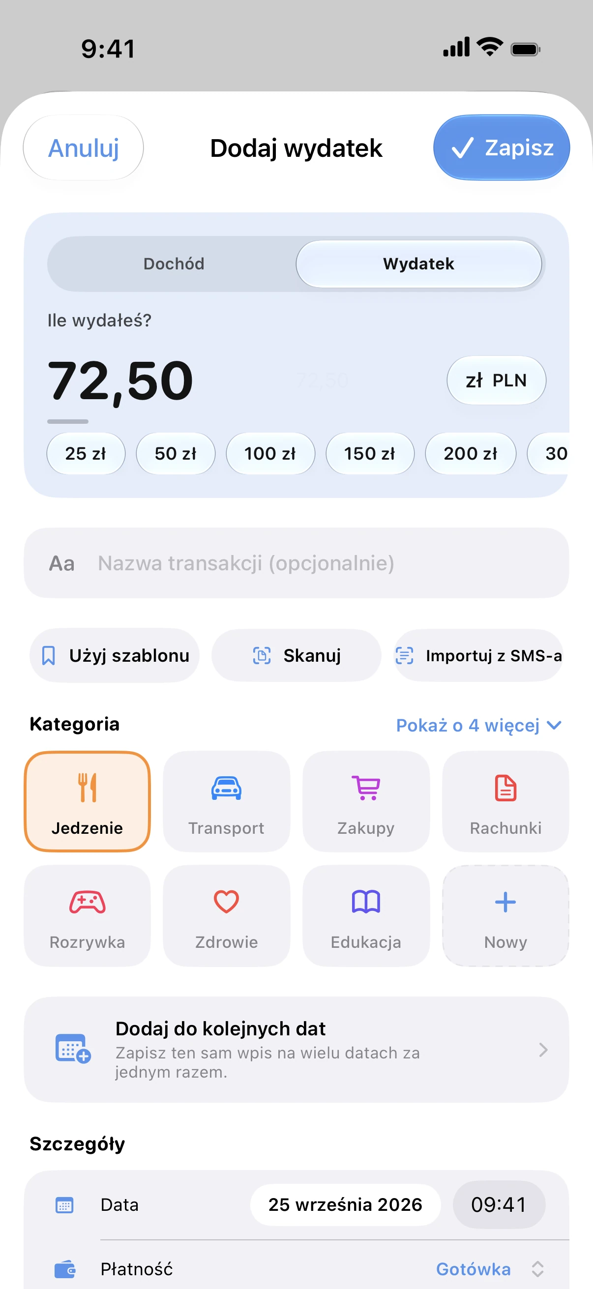 Spendry: Dodaj wydatek