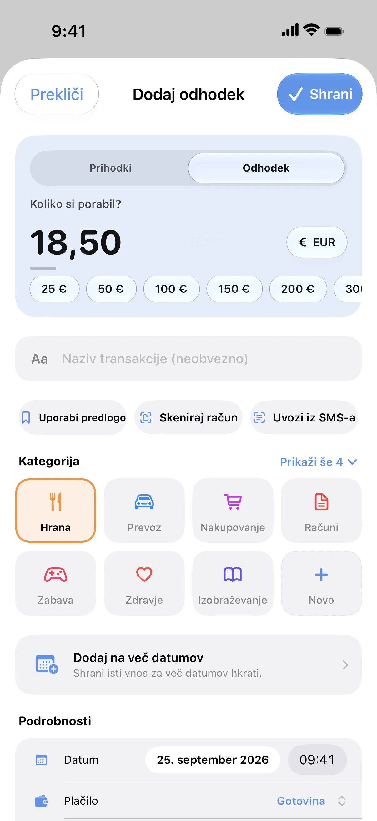 Spendry: Dodaj odhodek