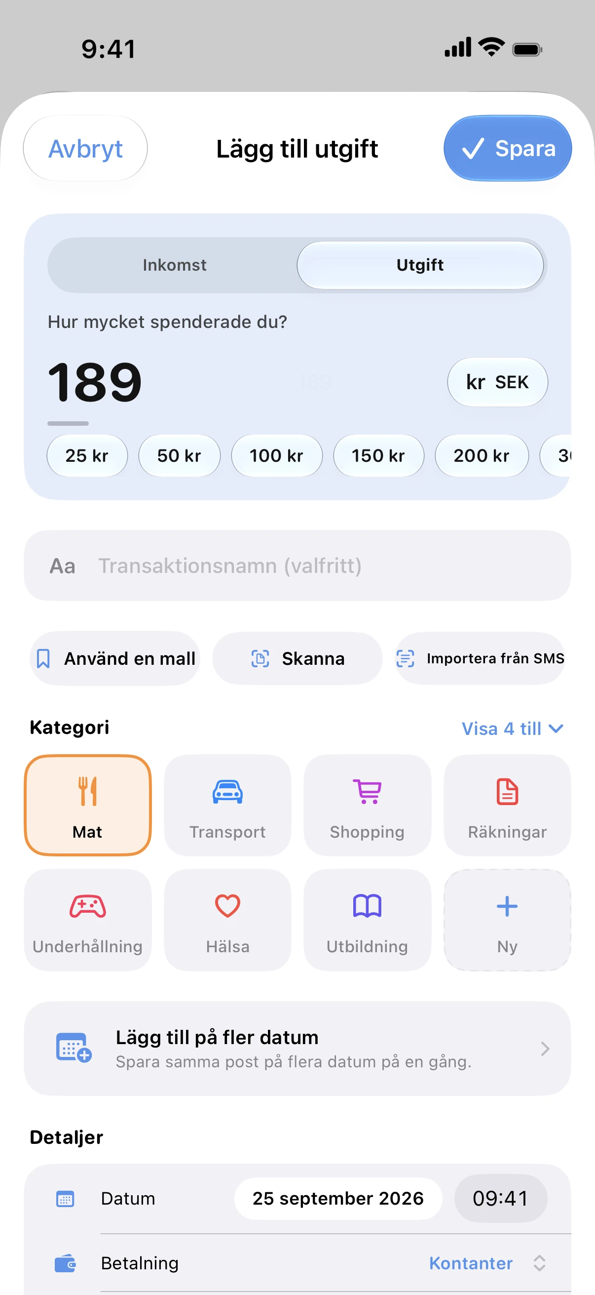 Spendry: Lägg till utgift