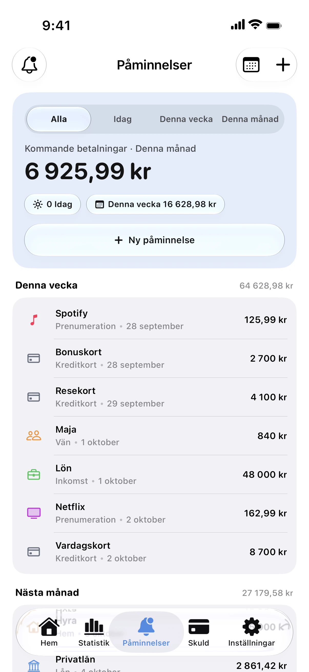 Spendry: Påminnelser