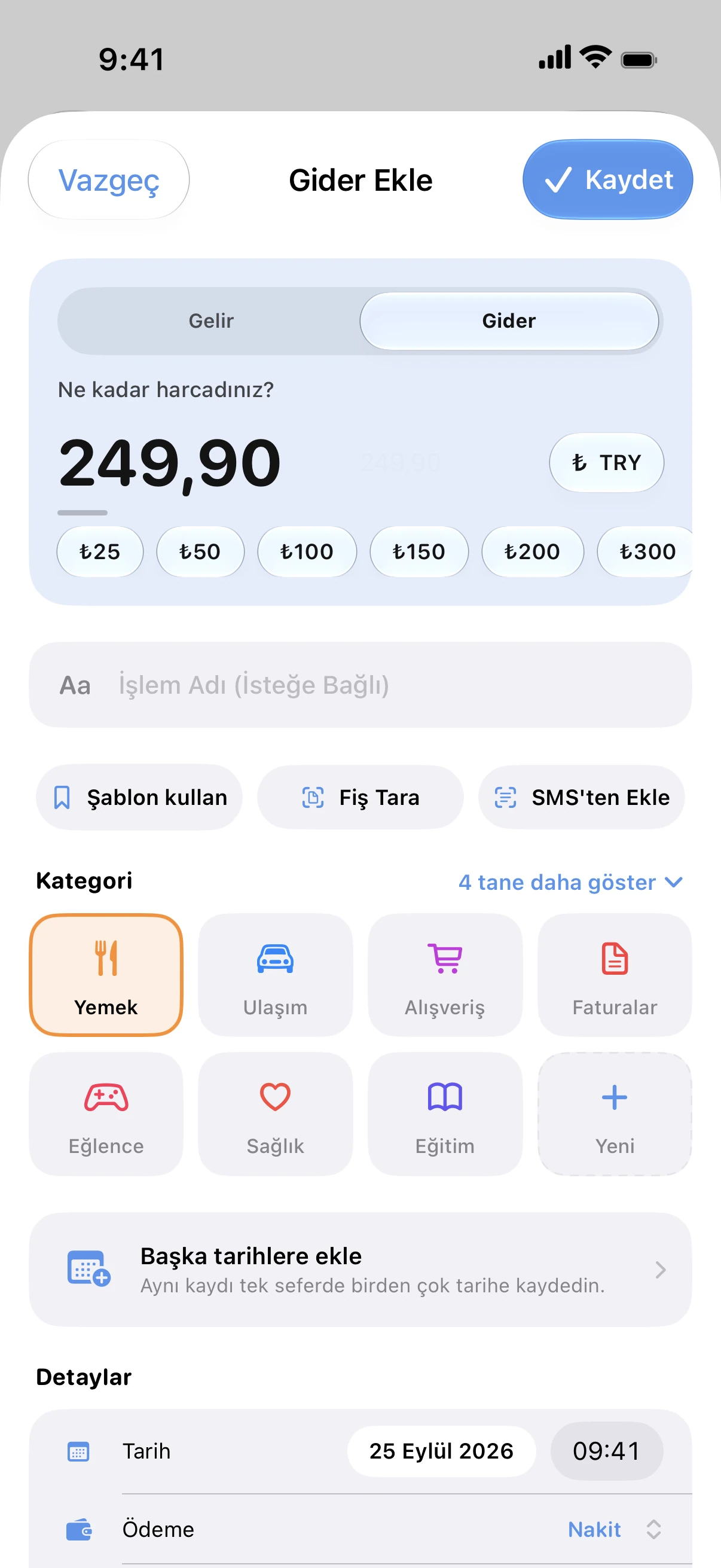 Spendry: Gider Ekle